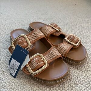 Tan Sandals with Gold Buckles